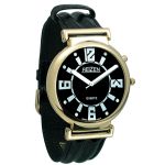 Reizen Low Vision Watch blk dial w/ wht #s leather band