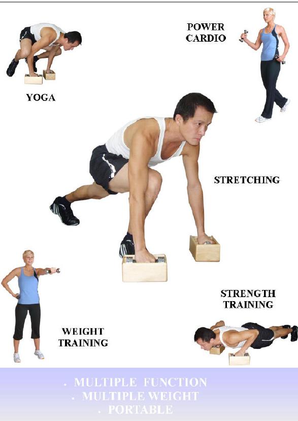 Wooden Yoga and Pilates Exercise Blocks with Dumbbells Set of Two