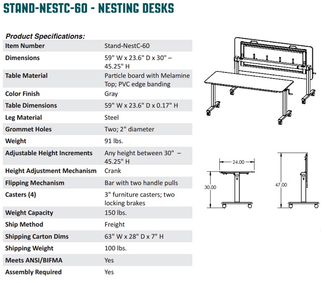 Luxor Adjustable Flip Top Table with Crank Handle