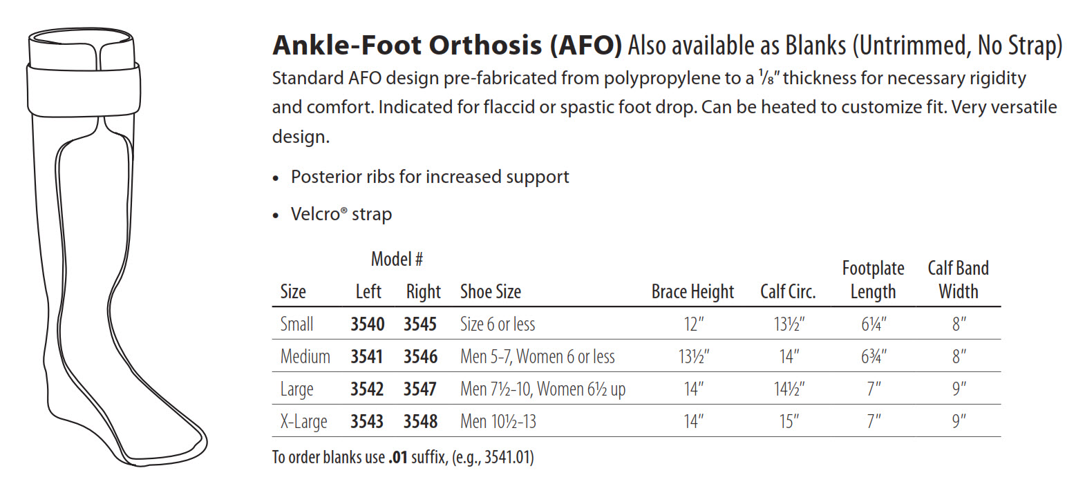 Standard Ankle Foot Orthosis FREE Shipping
