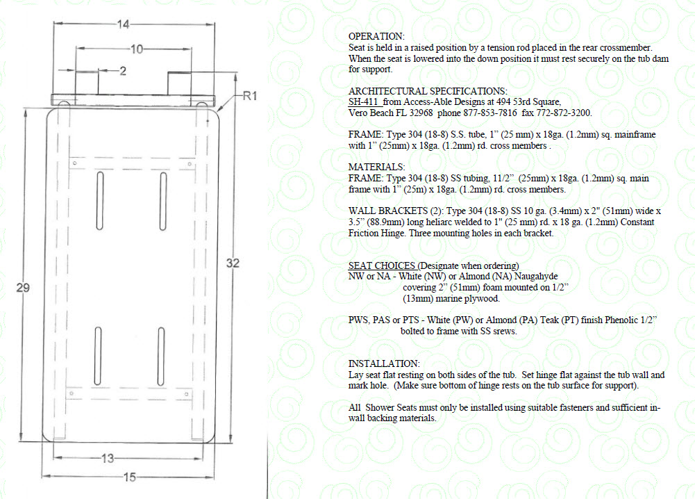 Ada Compliant Bathtub Bench Additional Doentation On This Product