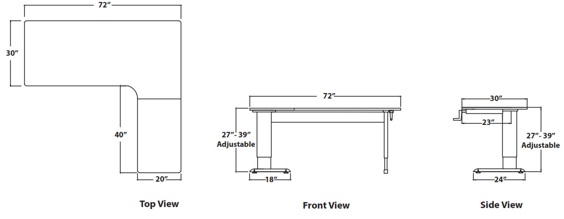 Height Adjustable L Shape Corner Desk, Secretary Desk Dimensions