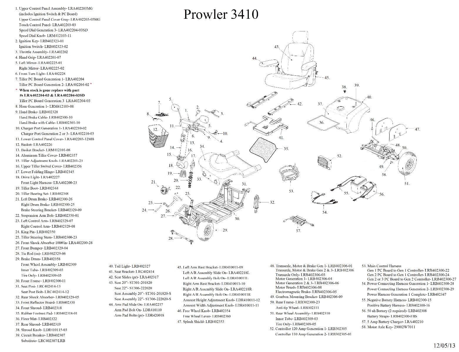 Replacement Parts for Prowler 3410 4-Wheel Mobility Scooter pride scooter charger wiring diagram 