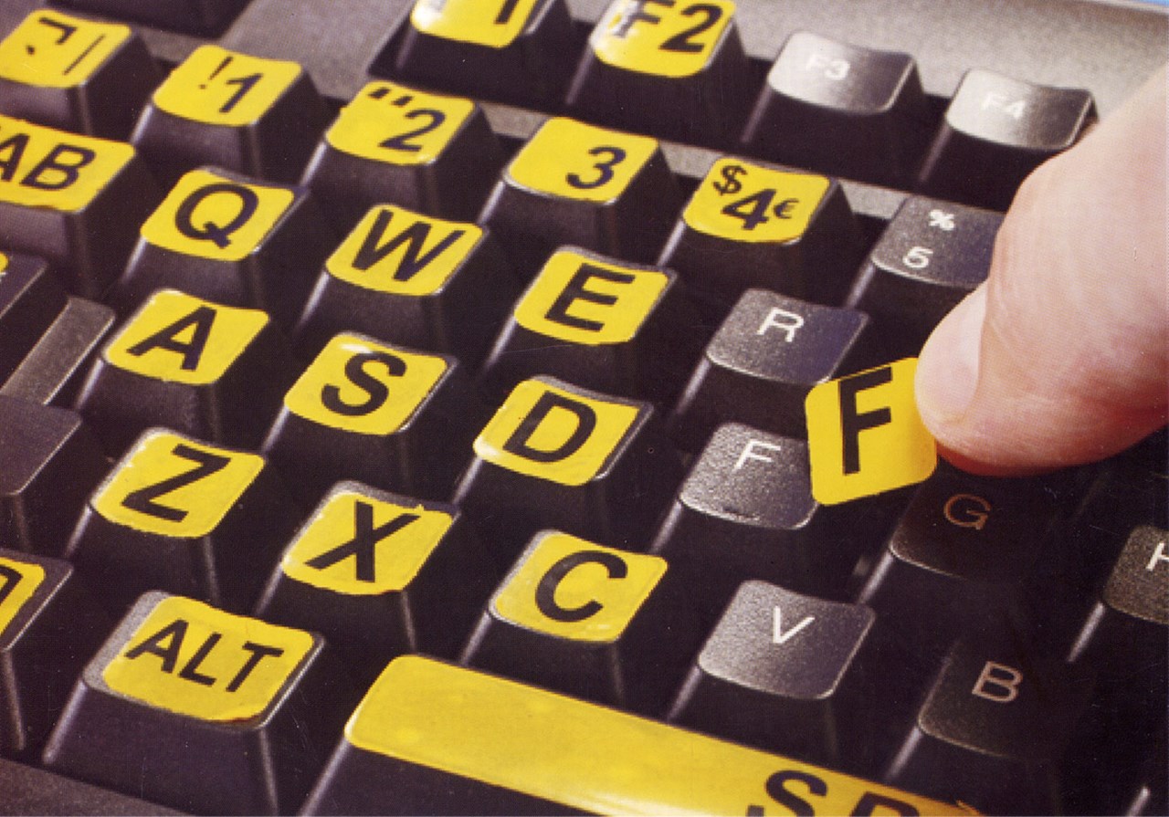 Large Print English Keyboard Stickers Black on Yellow 