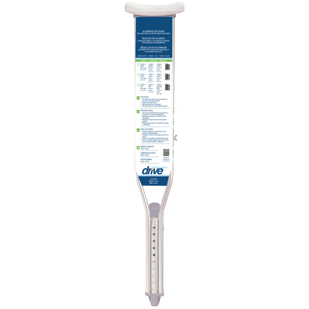 Drive Medical EZ Adjust Aluminum Crutches- Case of 8
