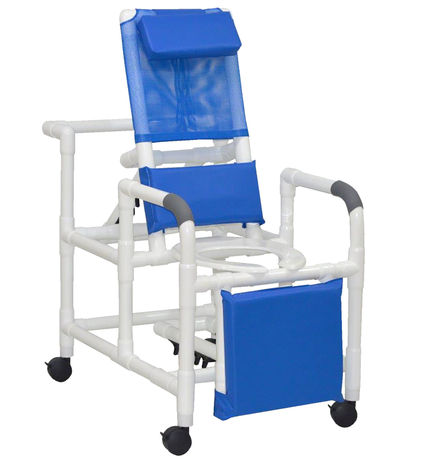 Reclining Shower Chair with Deluxe Elongated Open Front Seat and Elevated Leg Extension