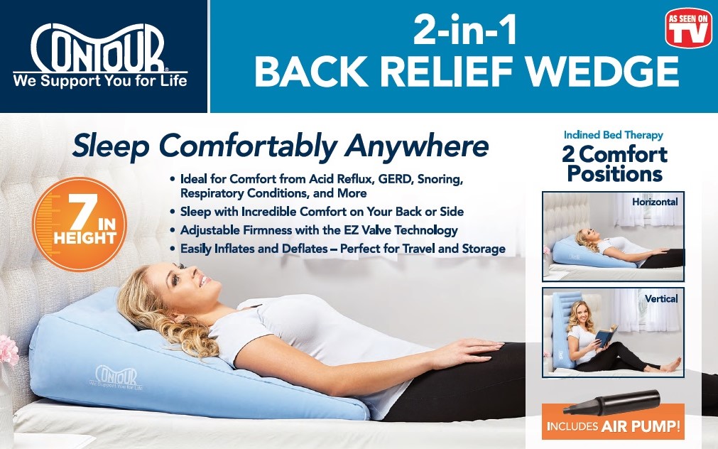 Extended Length for Optimal Back Support Contour 2-in-1 Inflatable Back Support Pain Relief Bed Wedge Cushion