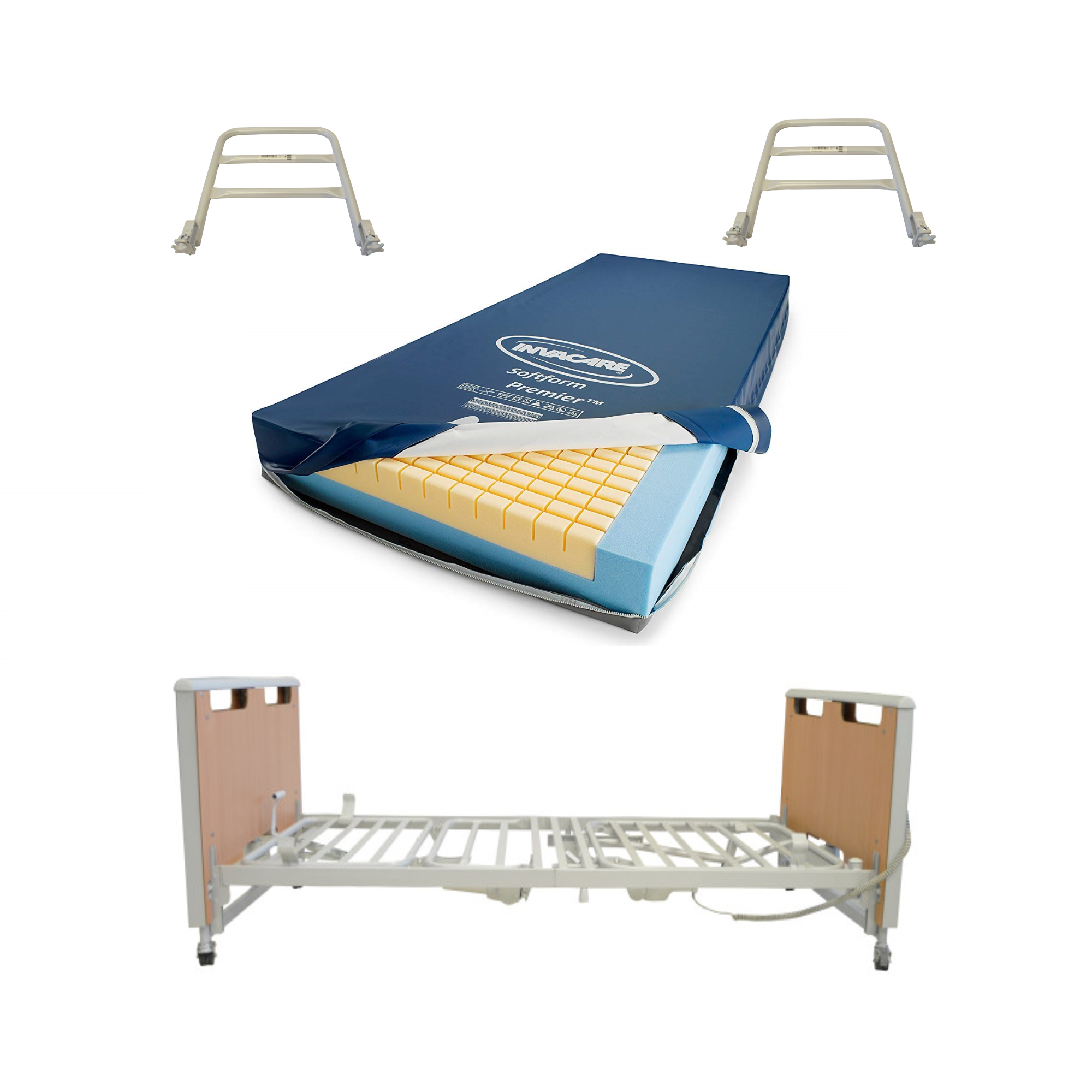 Invacare Etude Electric Hospital Bed, Softform Premier Mattress, & Side