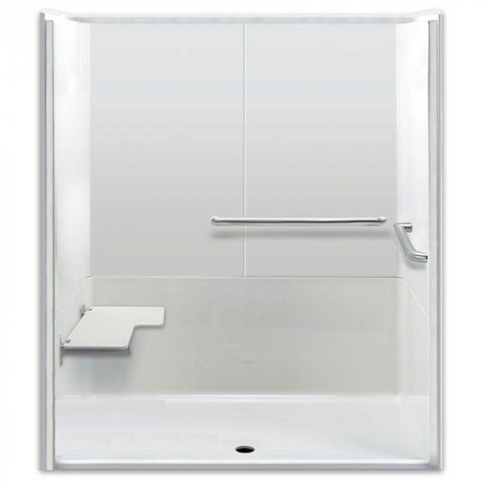 Three Piece 64 in. x 35 in. ADA Roll In Shower Stall