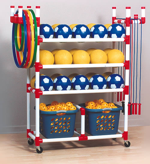 Playground Equipment Cart with Shelves and Hanging Hooks