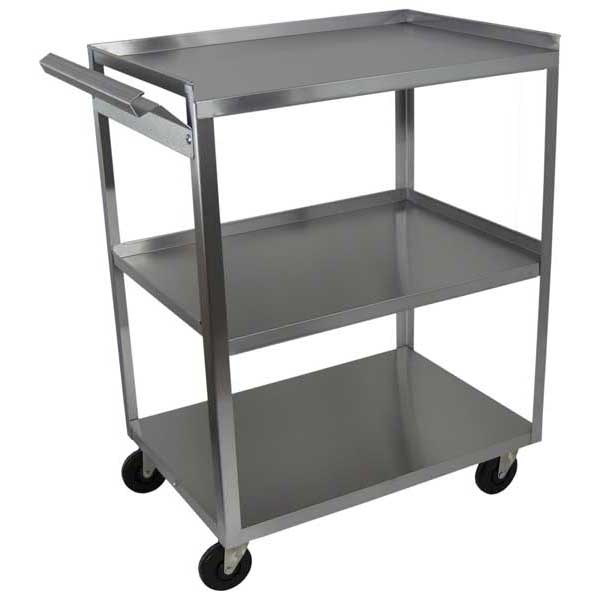 Service Trolley,360°Rotation Storage Shelf with Locking Wheels 29.5*15.7*37.4'' L*W*H S. Amarite 3 Shelf Stainless Steel cart,400 lbs,1MM Thick，Serving cart with Wheels Household 