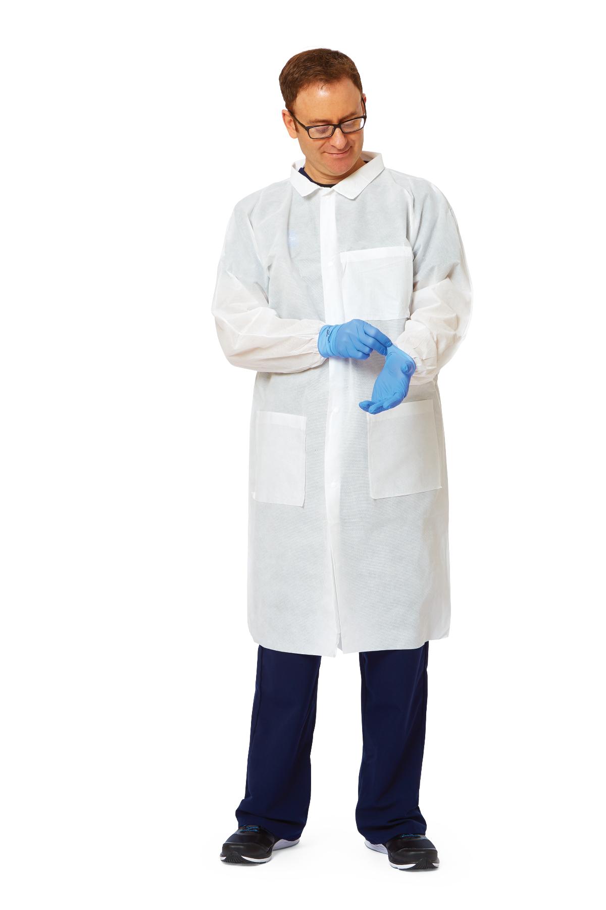 White MultiLayer Lab Coats with Traditional Collar and Knit Cuffs by