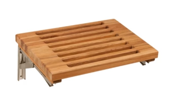 Teak Wall Mounted Fold Down Shower Bench with Slats