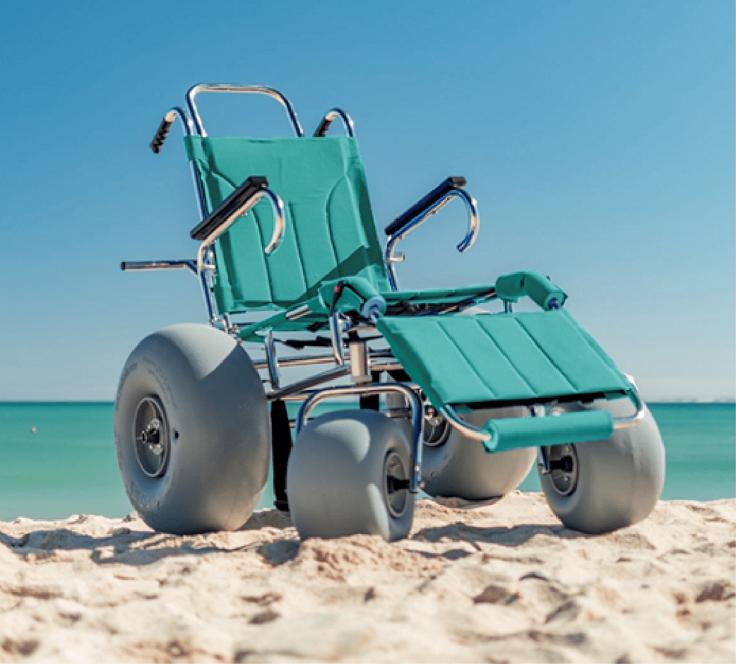 Beach Wheelchair Made with Balloon Tires and Rotating Casters