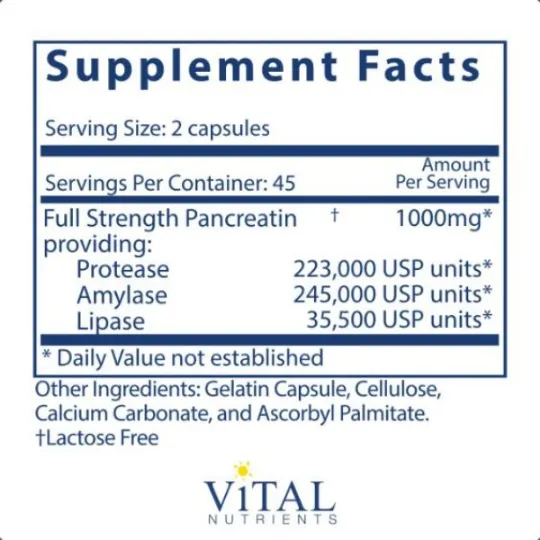 Pancreatic Enzyme Supplement 1000mg by Vital Nutrients