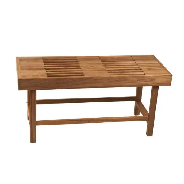 Rigid Teak Bath Bench With Slots by TeakWorks4U