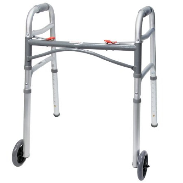 McKesson Adjustable Height Walker with Wheels and Folding Aluminum Frame