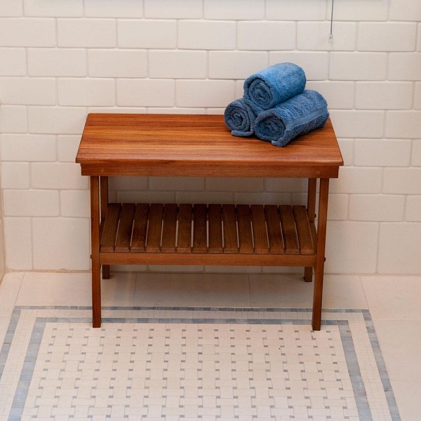 Deluxe Teak Shower Bench with Shelf FREE Shipping