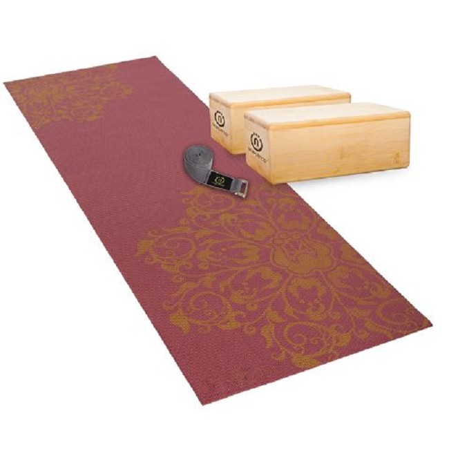 Natural Fitness Beginner Yoga Mat Kit with Yoga Block and Yoga Belt