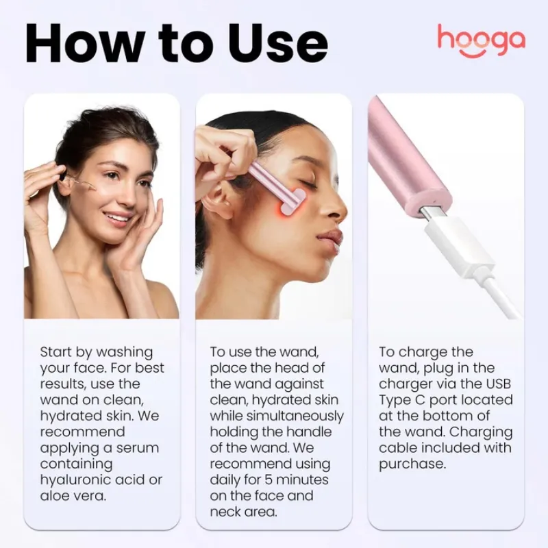 Red Light Therapy Face Wand by Hooga FREE Shipping