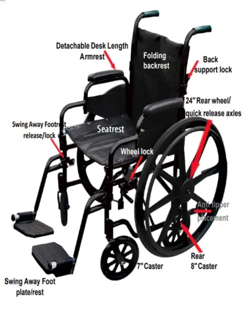 Lightweight Folding Aluminum Manual Wheelchair with 300 Pounds Weight