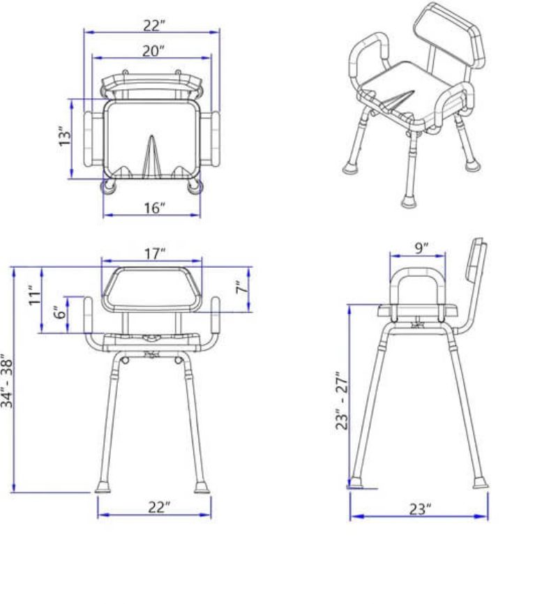APEX Premium Padded Hip Chair Dimensions