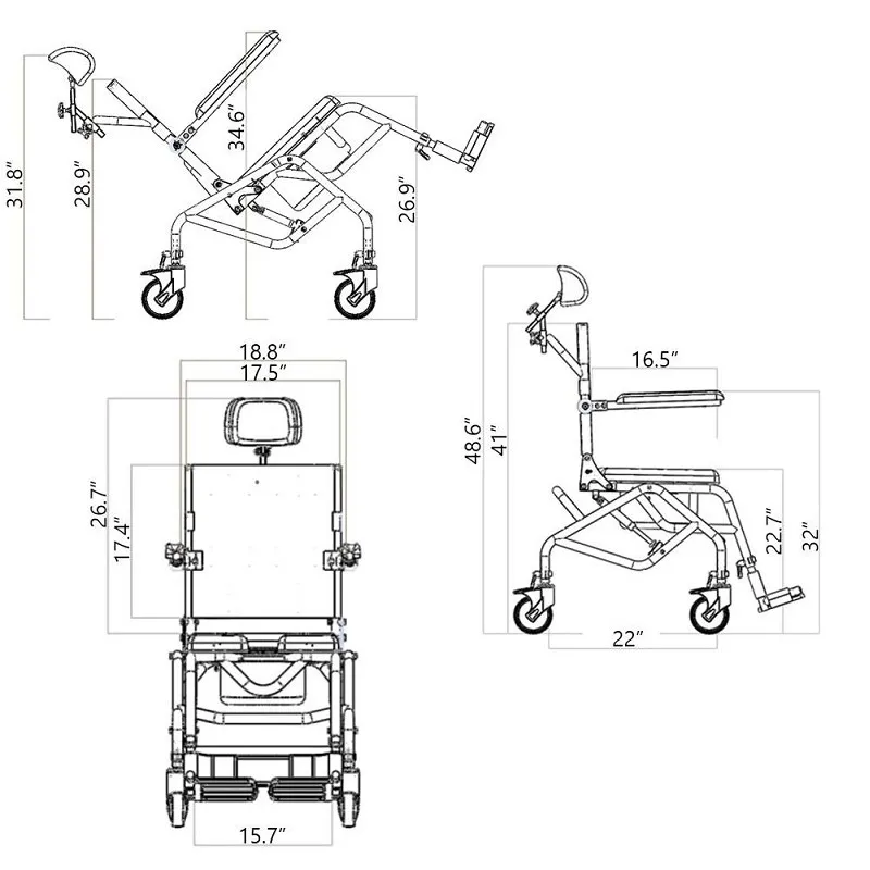 Reclining TiltinSpace Shower Commode Chair by Platinum Health