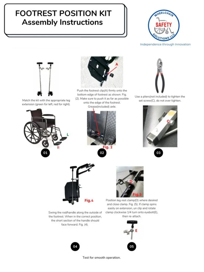 Footrest Position Kit by Wheelchair Safety Solutions