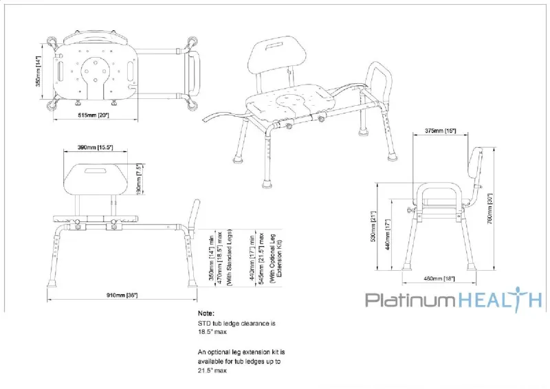 Premium HydroGlyde Sliding Tub Transfer Bench with Cutout by Platinum