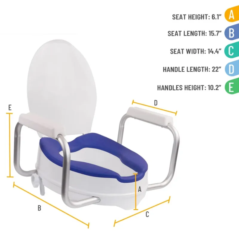 Elevated Toilet Seat with Arms Elongated 19