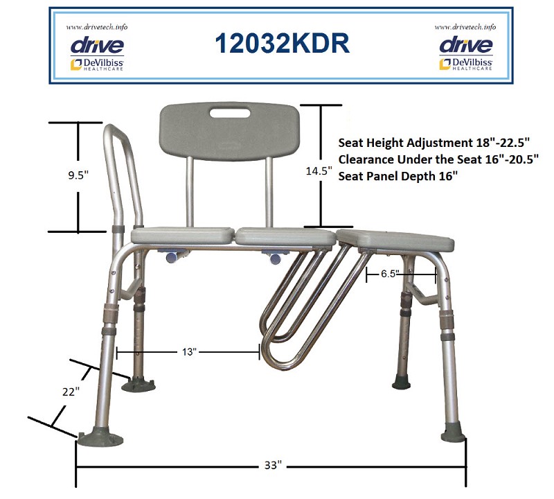 Drive Medical Splash Defense Transfer Shower Bench with Curtain Guard