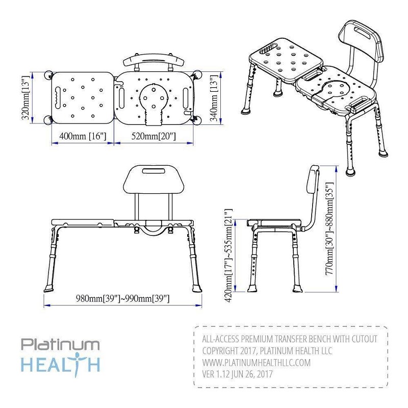 AllAccess Adjustable Bath Transfer Bench by Platinum Health