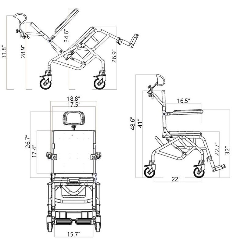 Reclining TiltinSpace Shower Commode Chair by Platinum Health