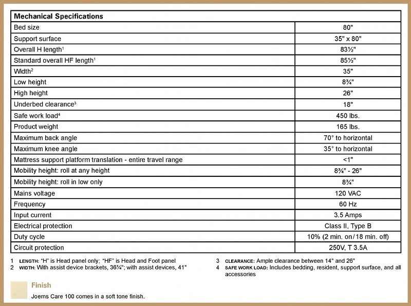 Adjustable Hi Lo Bed Frame Package Care 100 by Joerns