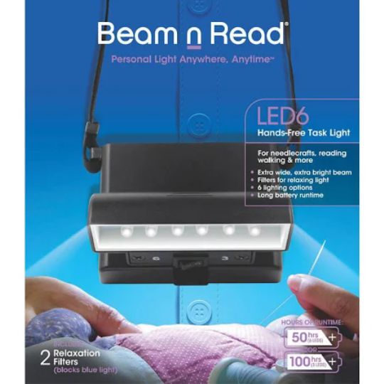 Beam n Read LED 6 Hands-Free Task Light; Extra Wide & Extra Bright Light from 6 LEDs Plus 2 Blue Light Blocking Relaxation Filters