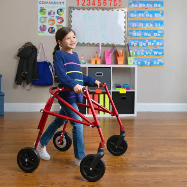 Girl walking with Klip Gait Trainer Posterior Pediatric Walker at the school