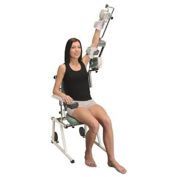 Woman using a Continuous Passive Motion Machine to get better range of motion