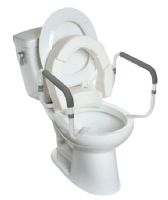 Raised Hinged Toilet Seat with Safety Rails